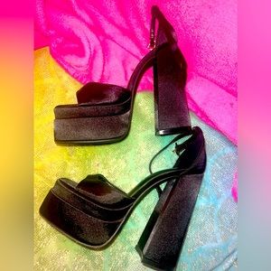 Black Satin Chunky Platform Sky High Heels 🖤✨